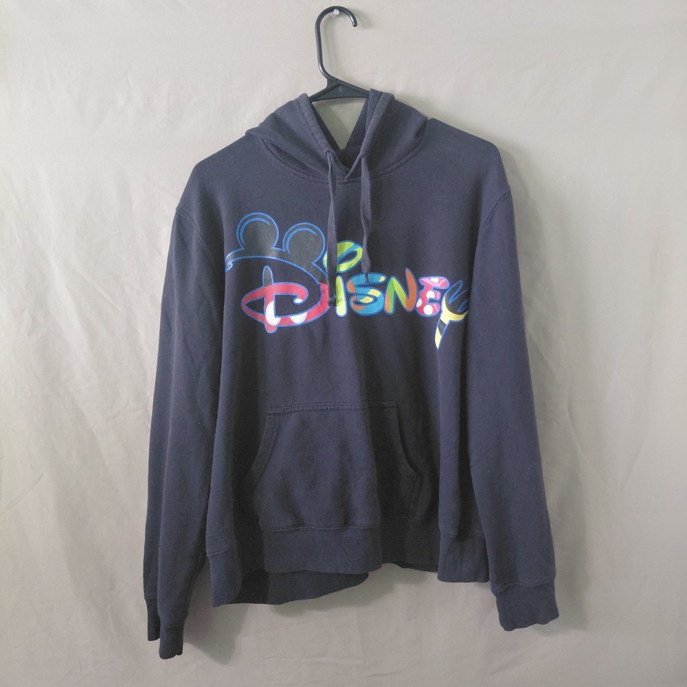Disney Womens Graphic Hoodie Black Multi Color Logo Pullover AJ3548 XL